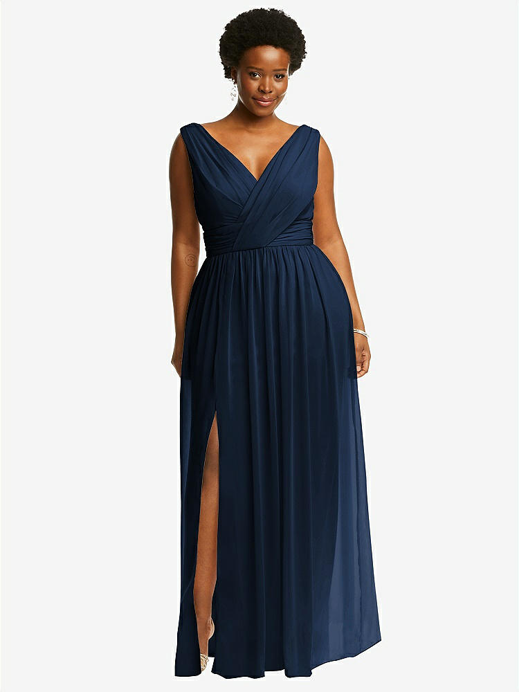 【STYLE: 2894】Sleeveless Draped Chiffon Maxi Dress with Front Slit【COLOR: Midnight Navy】