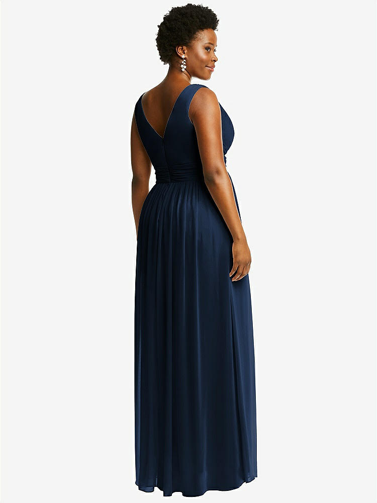 【STYLE: 2894】Sleeveless Draped Chiffon Maxi Dress with Front Slit【COLOR: Midnight Navy】