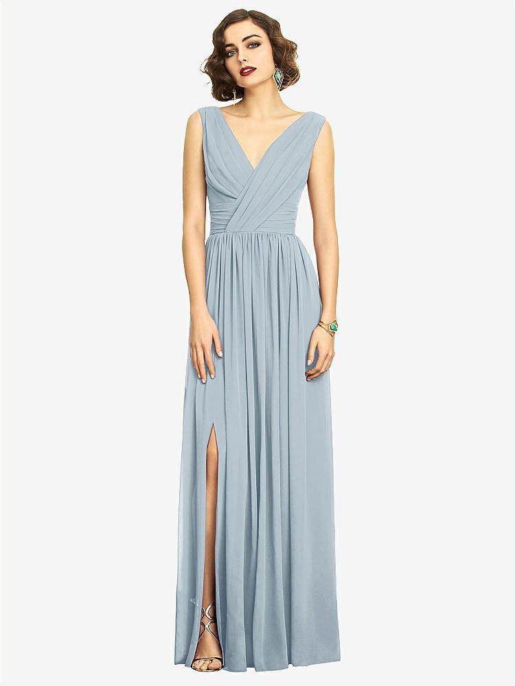 【STYLE: 2894】Sleeveless Draped Chiffon Maxi Dress with Front Slit【COLOR: Mist】