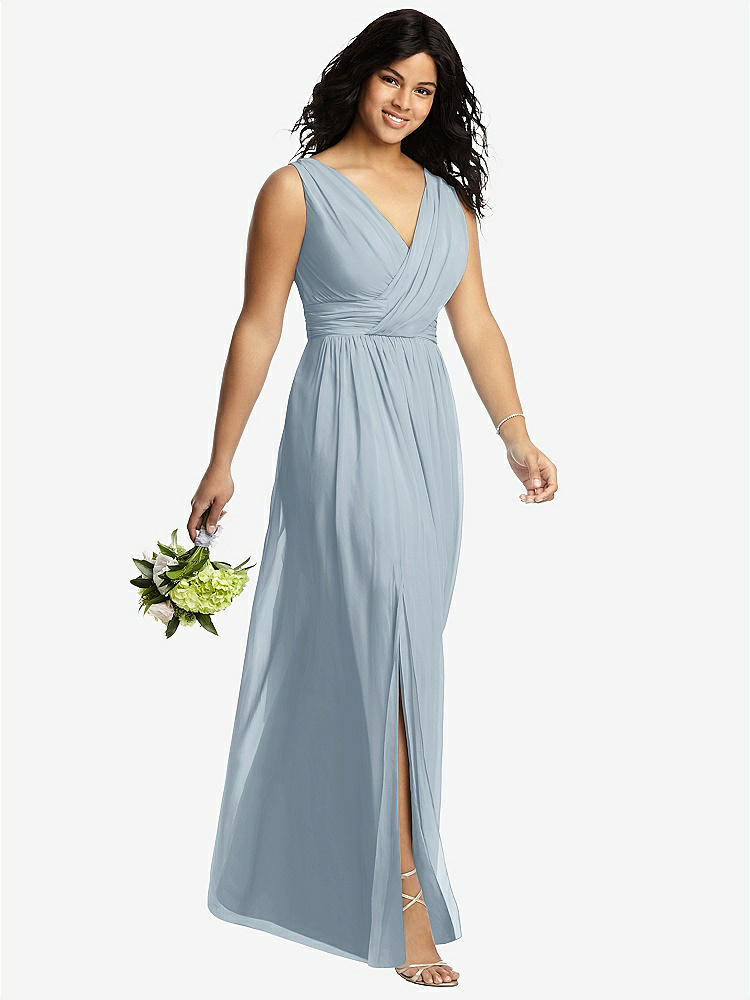 【STYLE: 2894】Sleeveless Draped Chiffon Maxi Dress with Front Slit【COLOR: Mist】