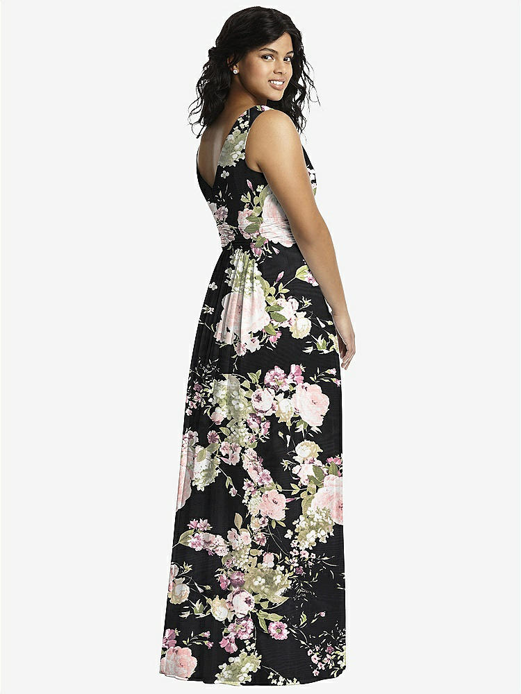 【STYLE: 2894】Sleeveless Draped Chiffon Maxi Dress with Front Slit【COLOR: Noir Garden】