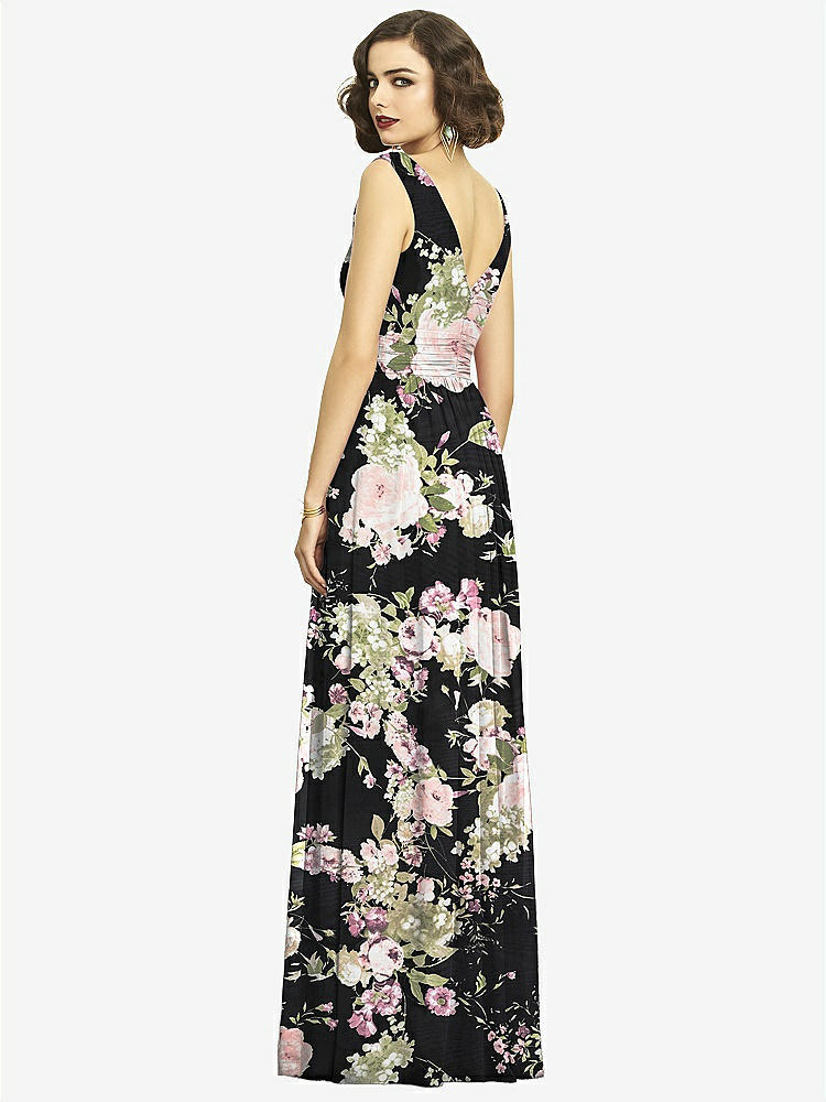 【STYLE: 2894】Sleeveless Draped Chiffon Maxi Dress with Front Slit【COLOR: Noir Garden】