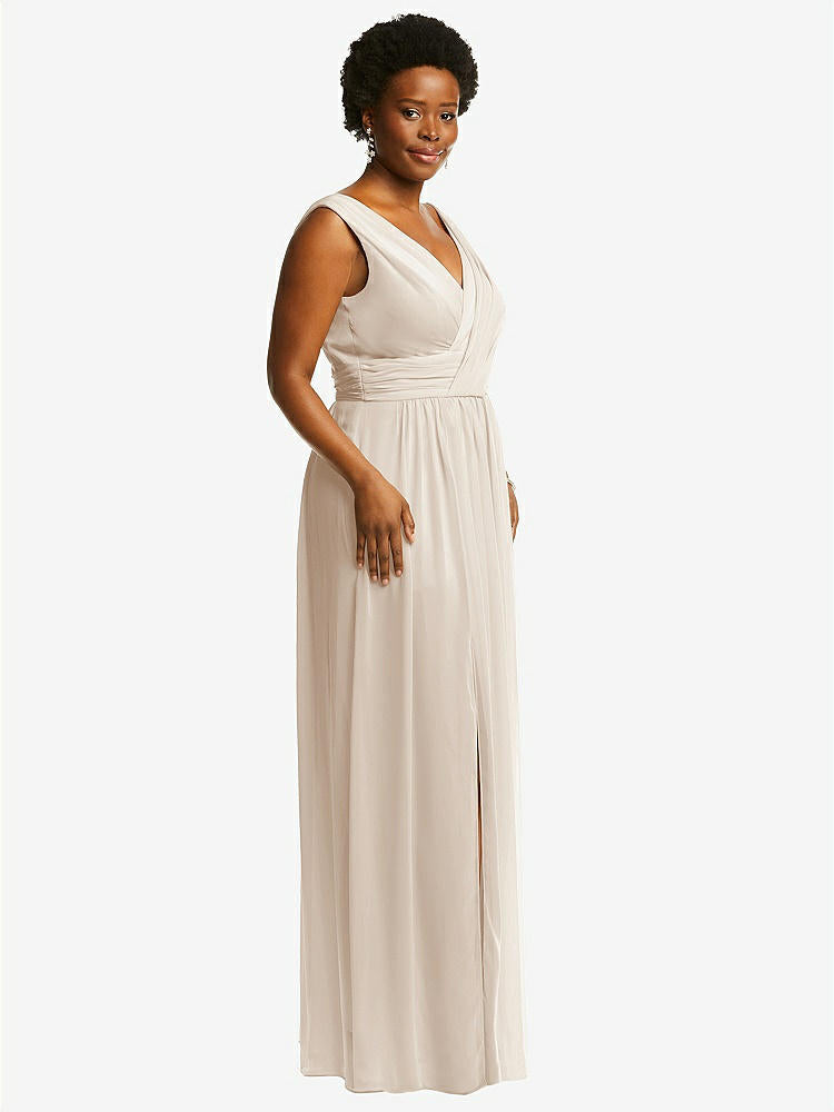 【NEW】【STYLE: 2894】ノースリーブ ドレープ シフォン マキシ ドレス 前面 スリット【COLOR: Oat】【SIZE: 00-30W】