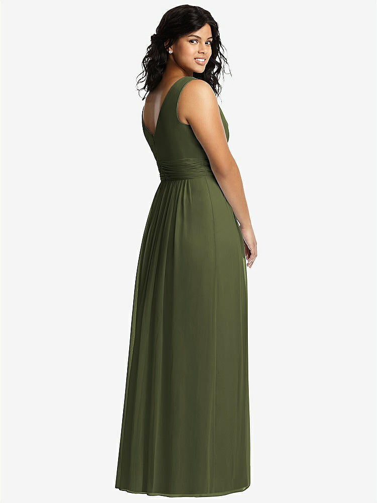 【NEW】【STYLE: 2894】ノースリーブ ドレープ シフォン マキシ ドレス 前面 スリット【COLOR: Olive Green】【SIZE: 00-30W】