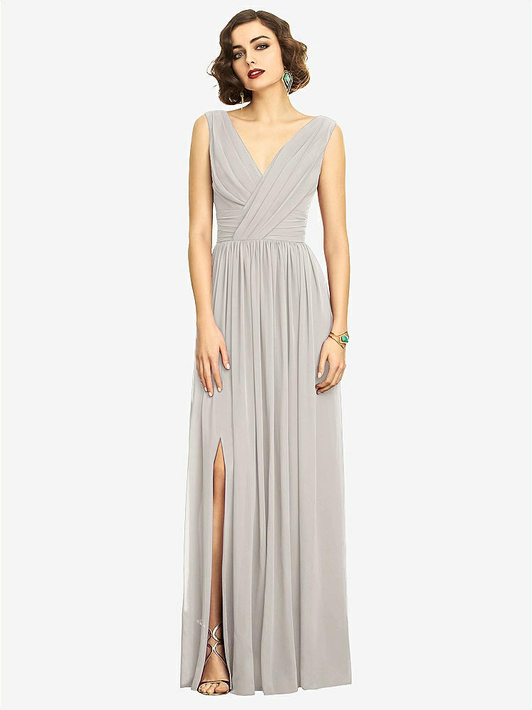【STYLE: 2894】Sleeveless Draped Chiffon Maxi Dress with Front Slit【COLOR: Oyster】