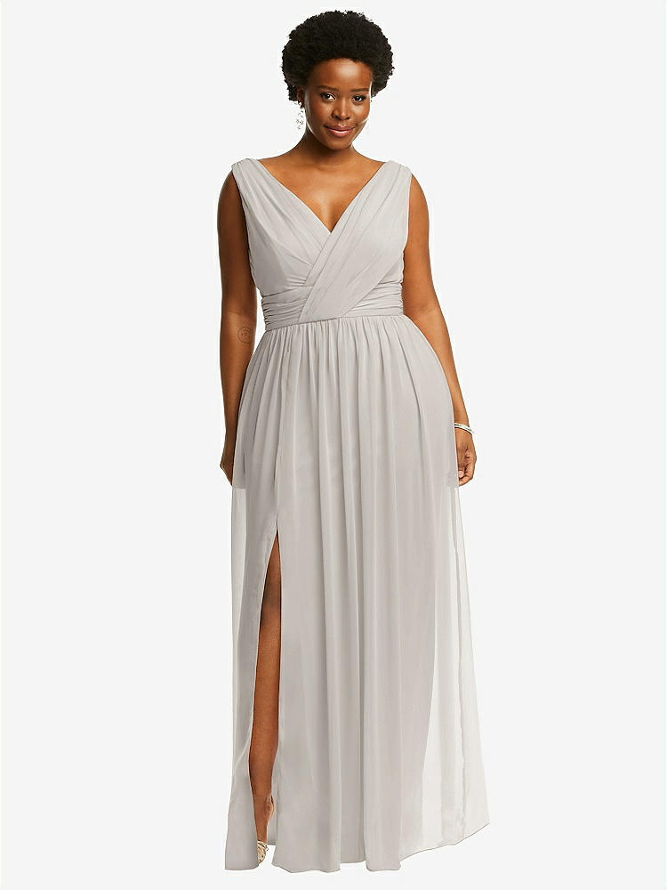 【STYLE: 2894】Sleeveless Draped Chiffon Maxi Dress with Front Slit【COLOR: Oyster】