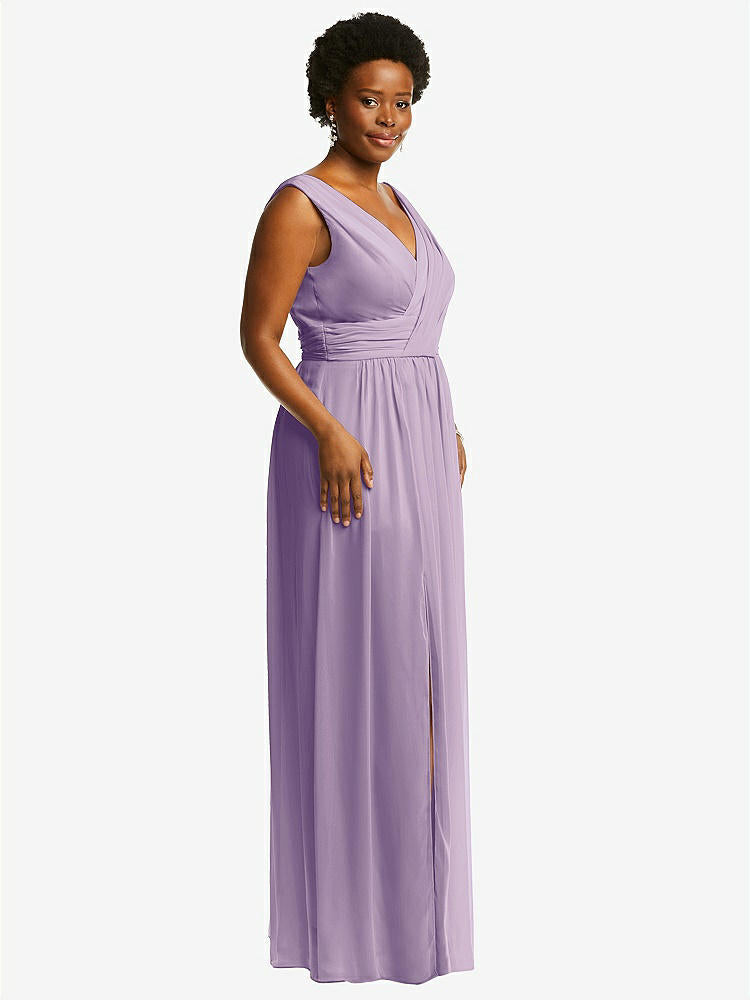 【NEW】【STYLE: 2894】ノースリーブ ドレープ シフォン マキシ ドレス 前面 スリット【COLOR: Pale Purple】【SIZE: 00-30W】
