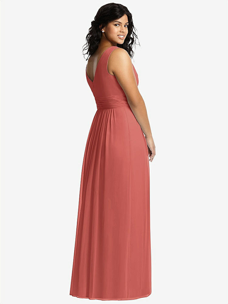 【NEW】【STYLE: 2894】ノースリーブ ドレープ シフォン マキシ ドレス 前面 スリット【COLOR: Coral Pink】【SIZE: 00-30W】