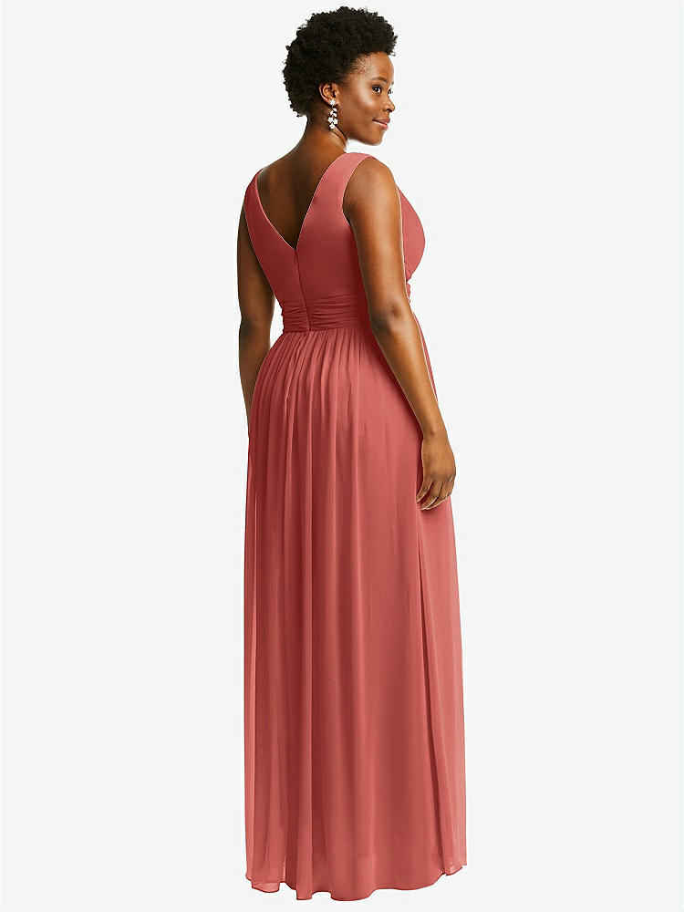 【NEW】【STYLE: 2894】ノースリーブ ドレープ シフォン マキシ ドレス 前面 スリット【COLOR: Coral Pink】【SIZE: 00-30W】