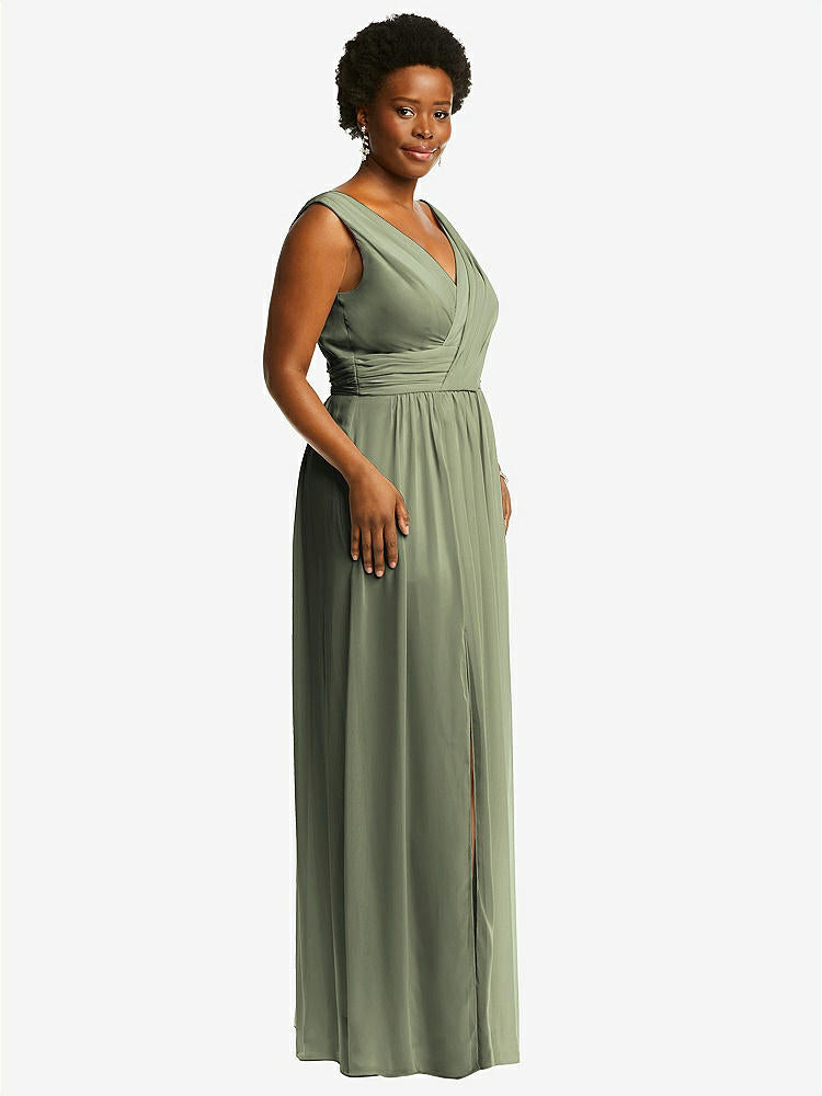 【STYLE: 2894】Sleeveless Draped Chiffon Maxi Dress with Front Slit【COLOR: Sage】