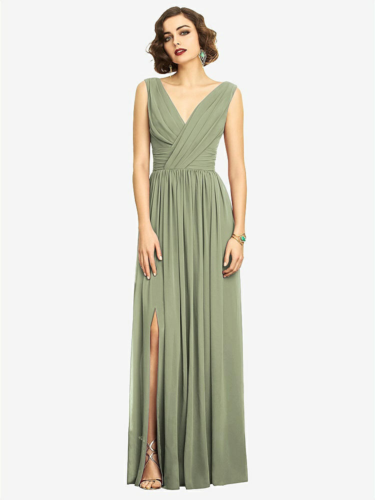 【STYLE: 2894】Sleeveless Draped Chiffon Maxi Dress with Front Slit【COLOR: Sage】