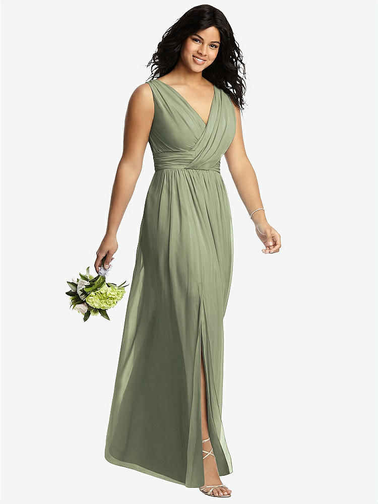 【STYLE: 2894】Sleeveless Draped Chiffon Maxi Dress with Front Slit【COLOR: Sage】