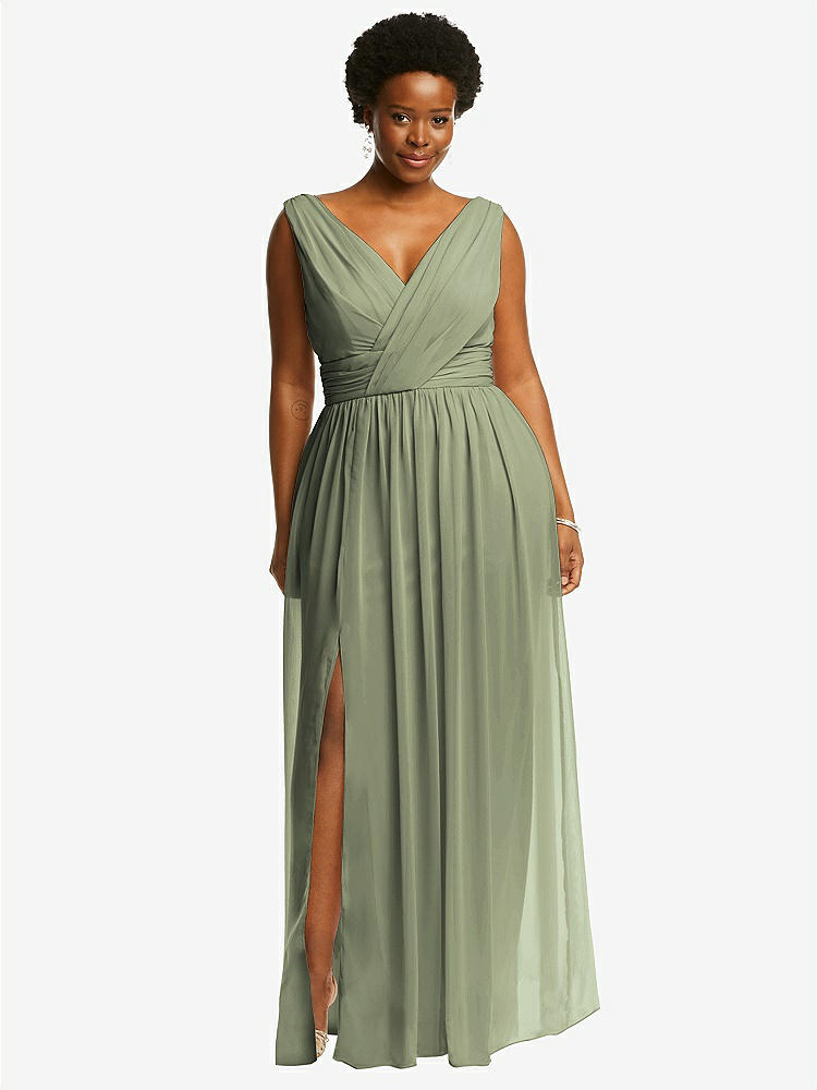 【STYLE: 2894】Sleeveless Draped Chiffon Maxi Dress with Front Slit【COLOR: Sage】