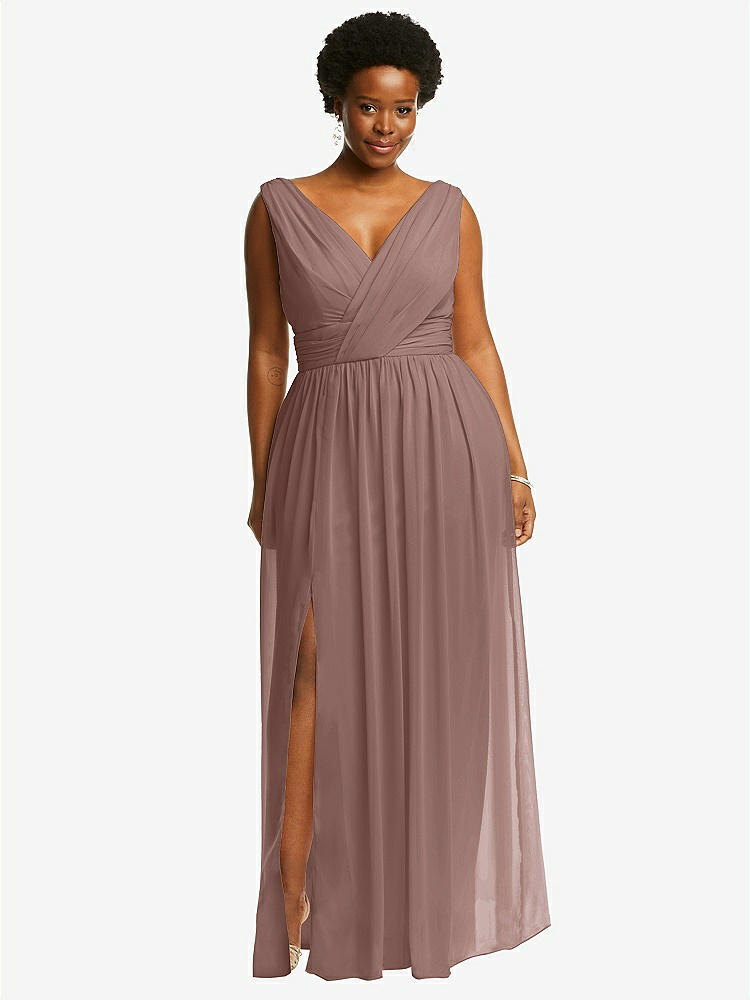 【STYLE: 2894】Sleeveless Draped Chiffon Maxi Dress with Front Slit【COLOR: Sienna】