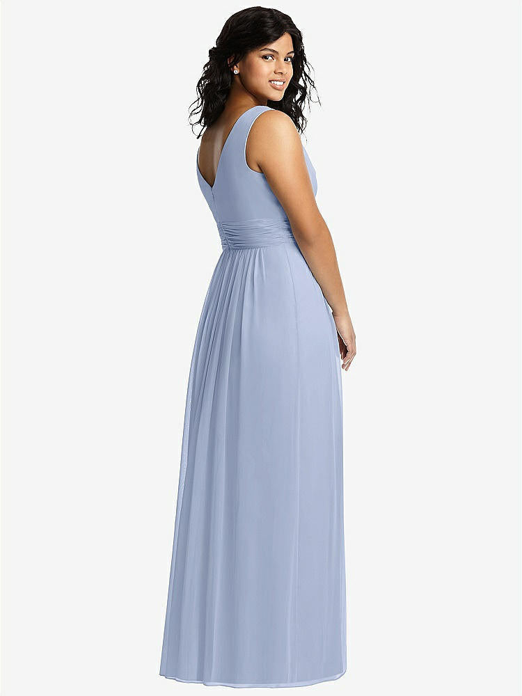 【STYLE: 2894】Sleeveless Draped Chiffon Maxi Dress with Front Slit【COLOR: Sky Blue】