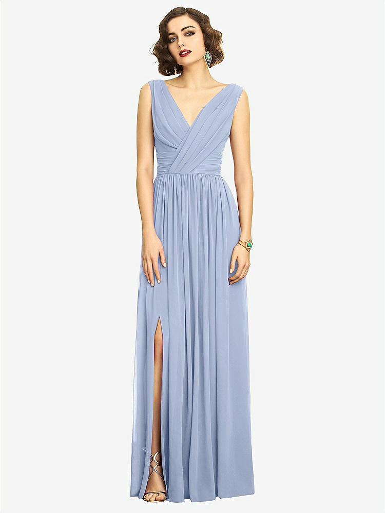 【STYLE: 2894】Sleeveless Draped Chiffon Maxi Dress with Front Slit【COLOR: Sky Blue】