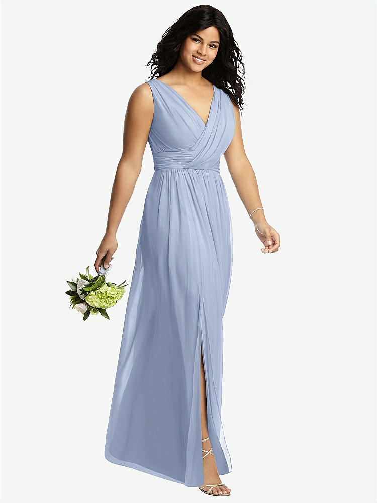 【STYLE: 2894】Sleeveless Draped Chiffon Maxi Dress with Front Slit【COLOR: Sky Blue】