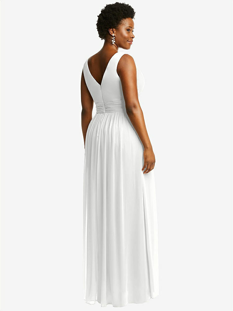【STYLE: 2894】Sleeveless Draped Chiffon Maxi Dress with Front Slit【COLOR: White】