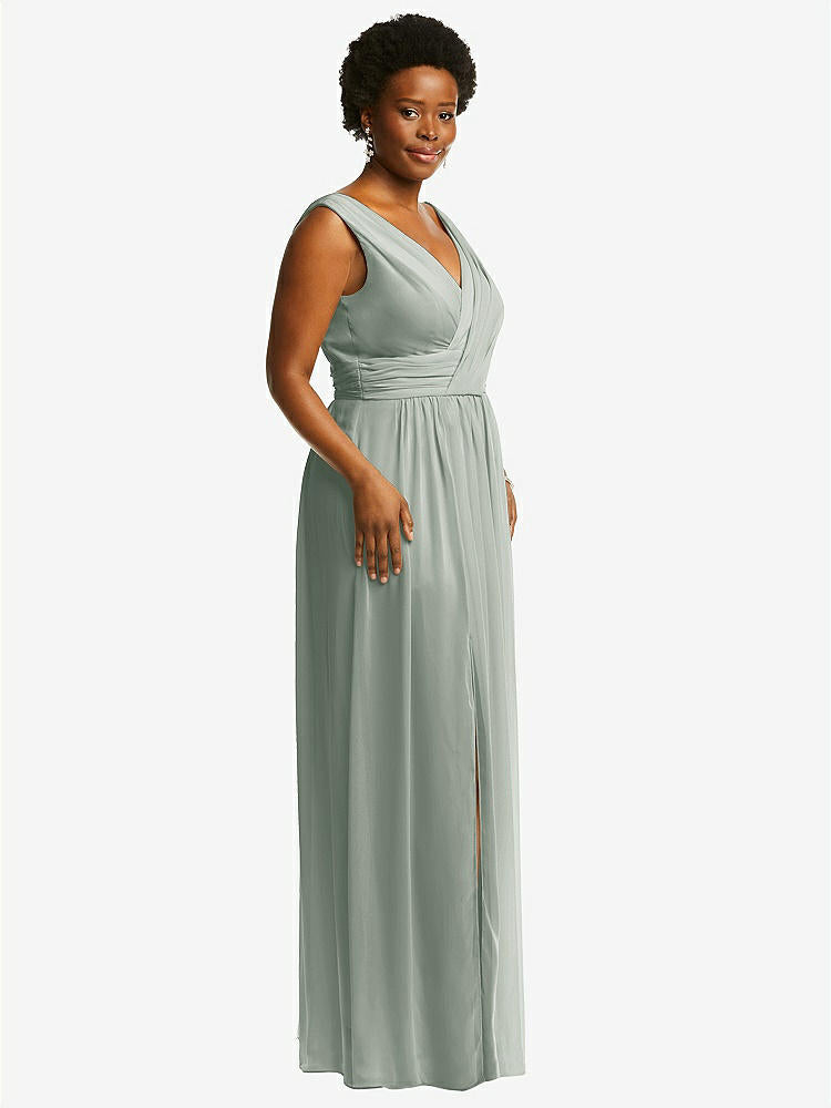 【NEW】【STYLE: 2894】ノースリーブ ドレープ シフォン マキシ ドレス 前面 スリット【COLOR: Willow Green】【SIZE: 00-30W】
