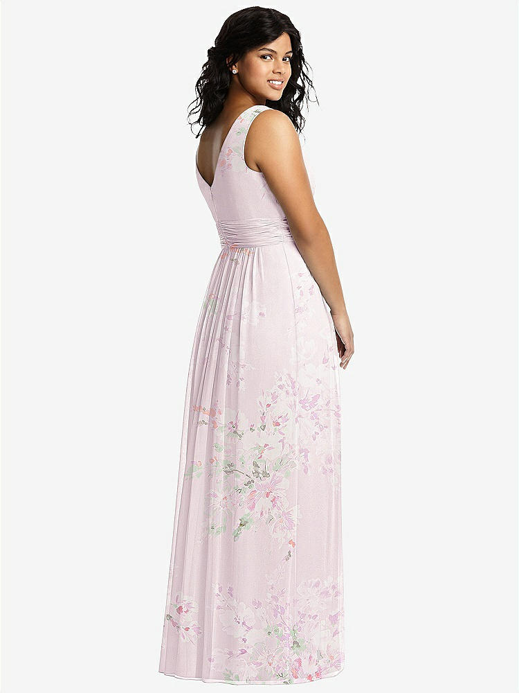 【STYLE: 2894】Sleeveless Draped Chiffon Maxi Dress with Front Slit【COLOR: Watercolor Print】