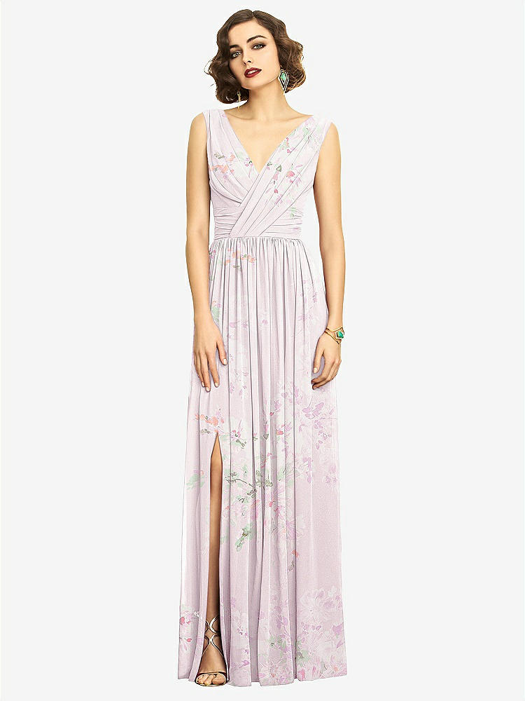 【STYLE: 2894】Sleeveless Draped Chiffon Maxi Dress with Front Slit【COLOR: Watercolor Print】