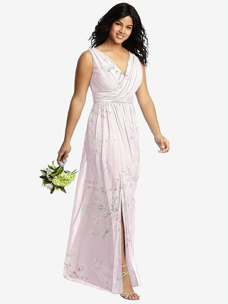 【STYLE: 2894】Sleeveless Draped Chiffon Maxi Dress with Front Slit【COLOR: Watercolor Print】