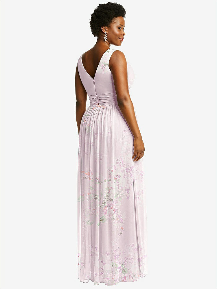 【STYLE: 2894】Sleeveless Draped Chiffon Maxi Dress with Front Slit【COLOR: Watercolor Print】