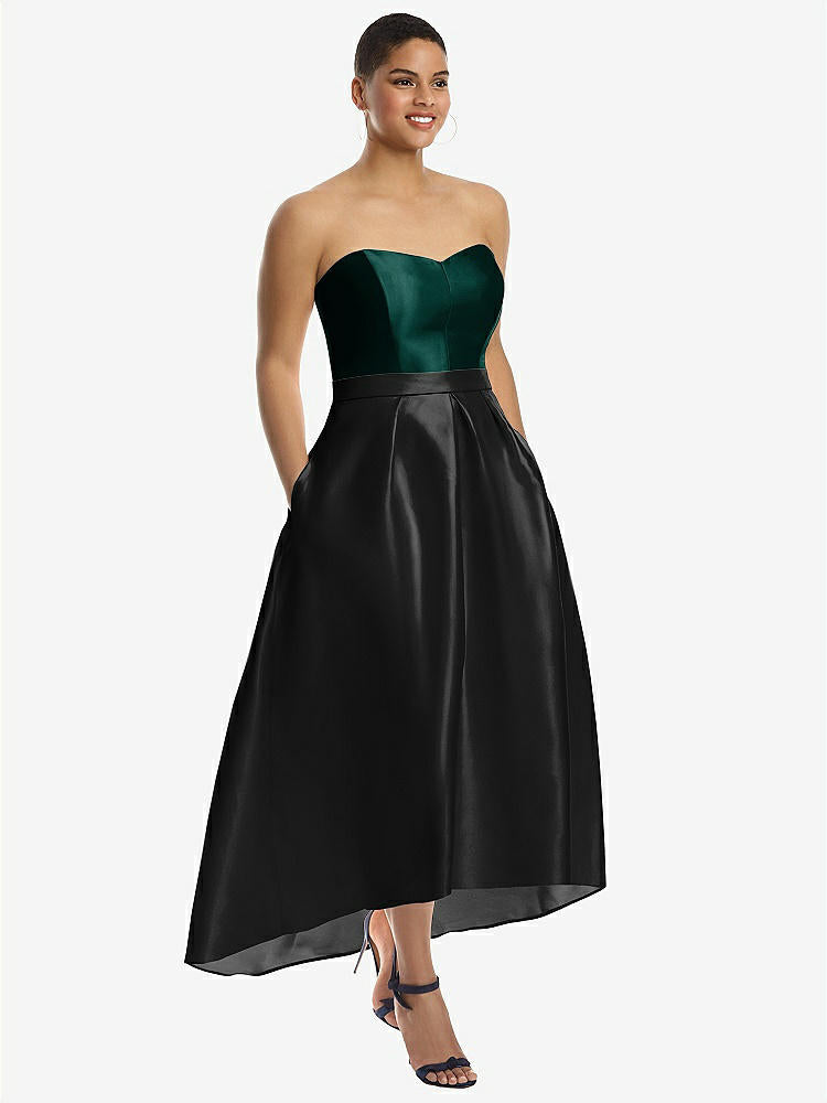 NEW】【STYLE: D699】ストラップレス サテン 高 低 ドレス ポケット付き【COLOR: Black & Evergreen】 –  BridesmaidsJP