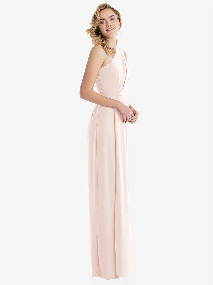 【STYLE: 8156】One-Shoulder Draped Bodice Column Gown【COLOR: Blush】