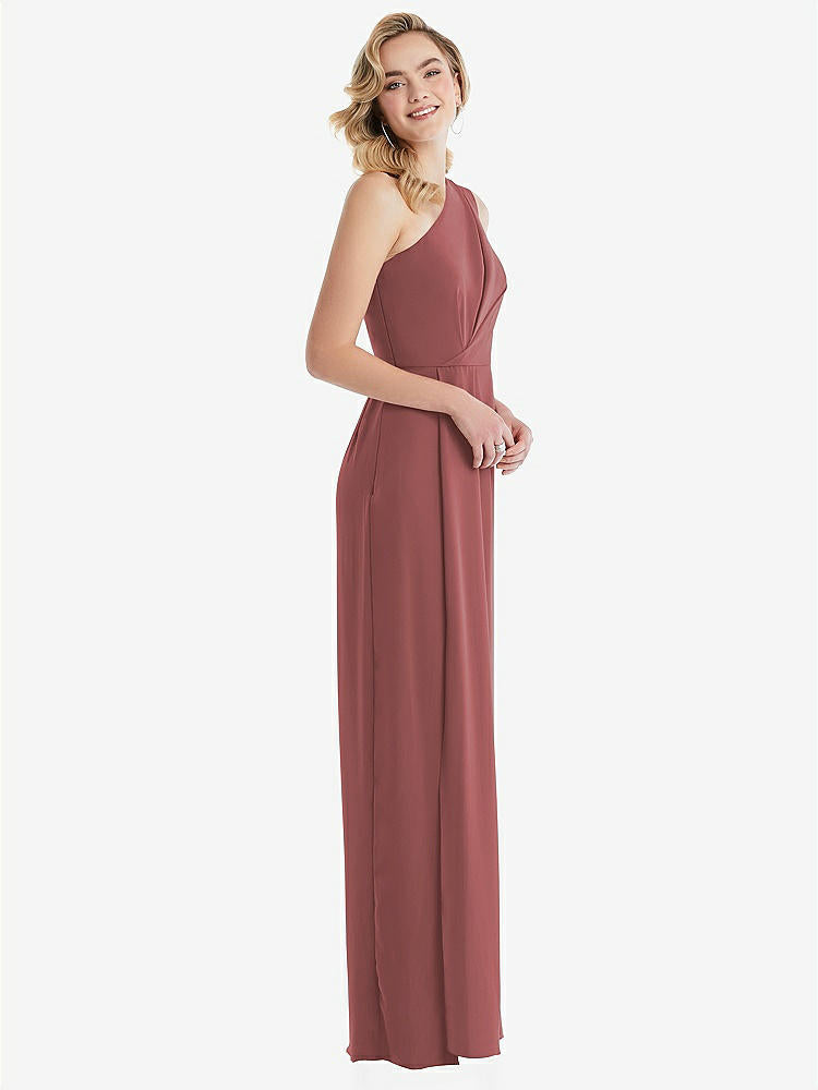【STYLE: 8156】One-Shoulder Draped Bodice Column Gown【COLOR: English Rose】