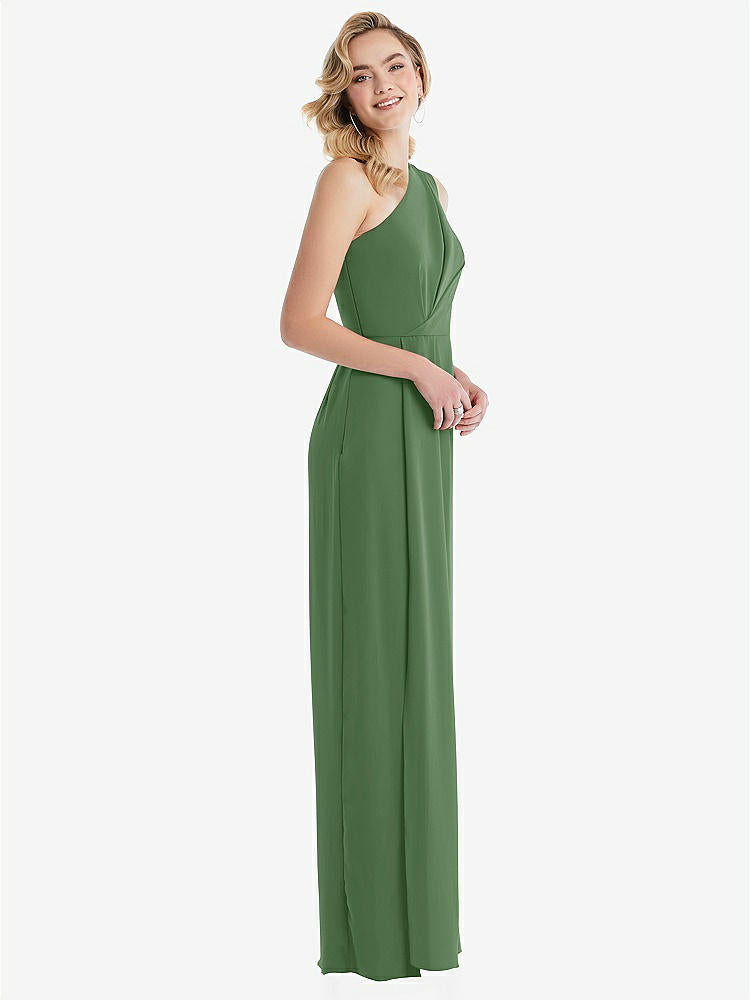 【STYLE: 8156】One-Shoulder Draped Bodice Column Gown【COLOR: Vineyard Green】