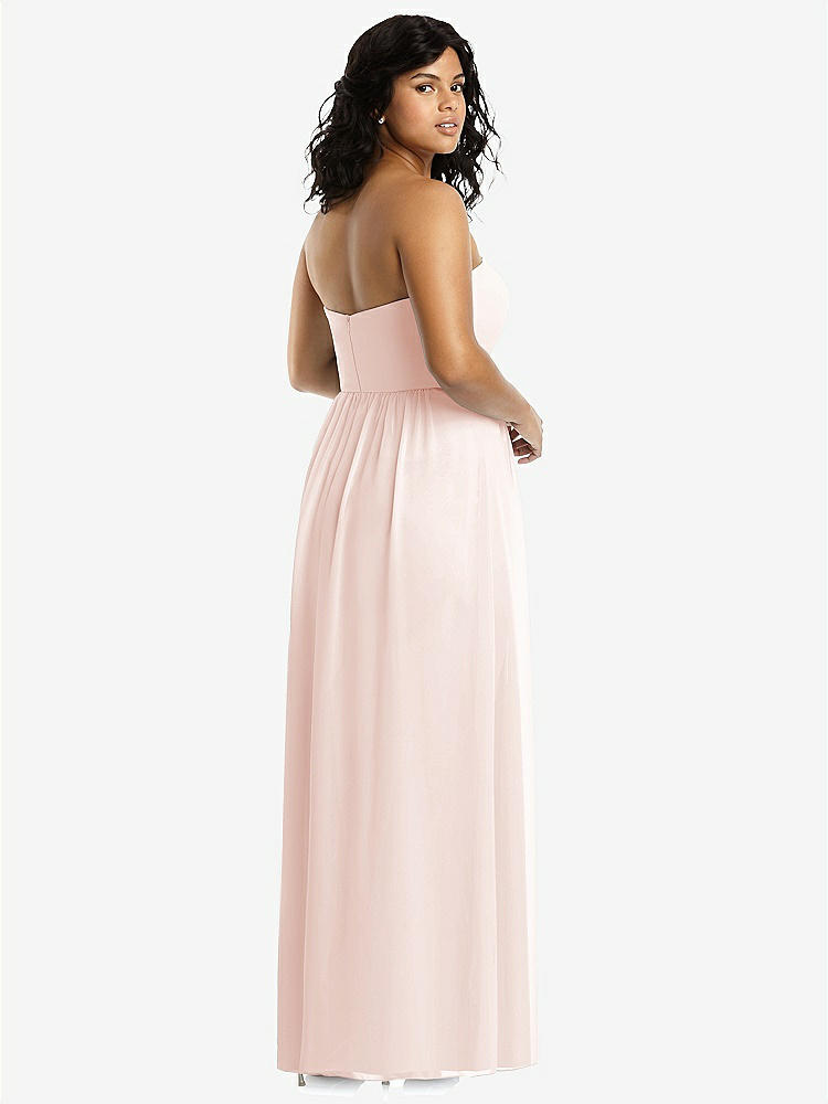 【NEW】【STYLE: 8159】ストラップレス ドレープ ボディス マキシ ドレス 前面 スリット【COLOR: Blush】【SIZE: 00-30W】