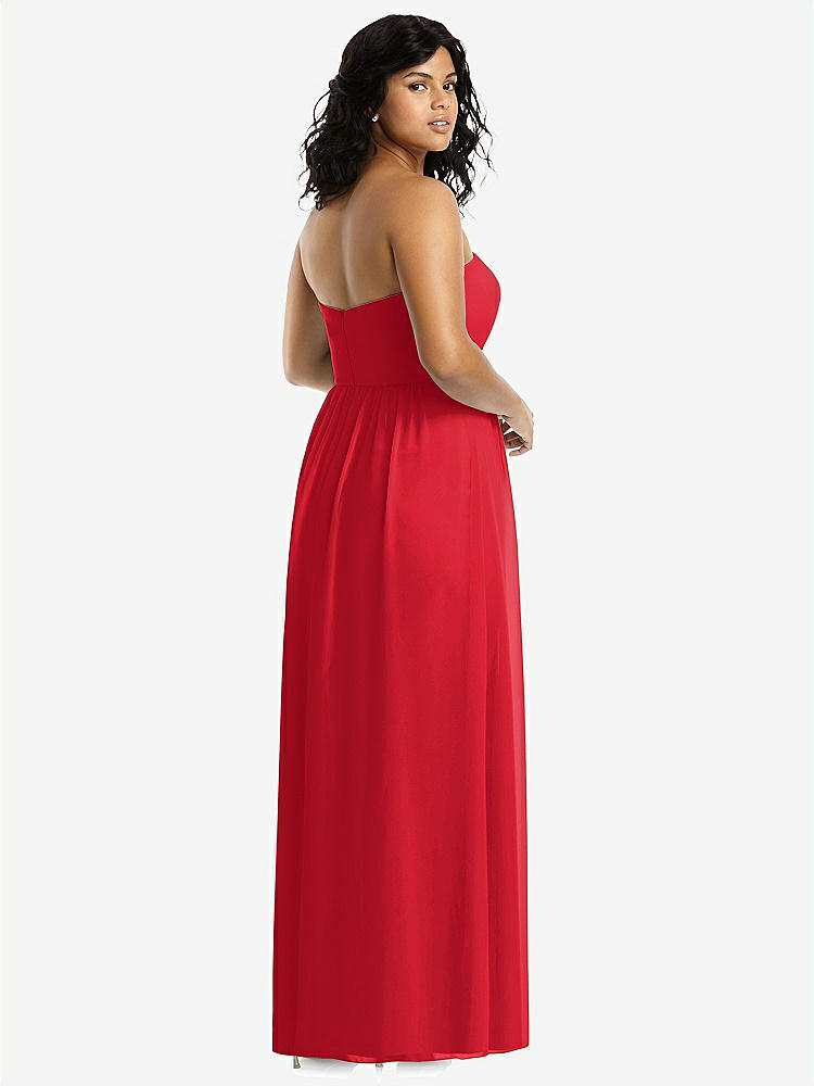 【NEW】【STYLE: 8159】ストラップレス ドレープ ボディス マキシ ドレス 前面 スリット【COLOR: Parisian Red】【SIZE: 00-30W】
