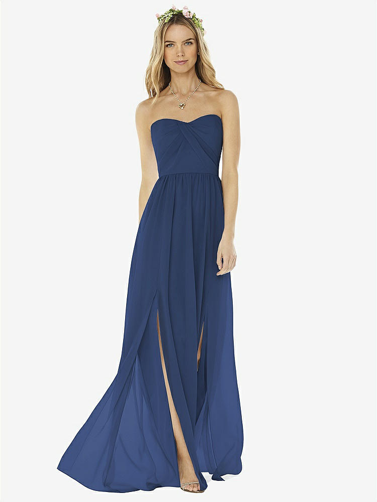 【STYLE: 8159】Strapless Draped Bodice Maxi Dress with Front Slits【COLOR: Sailor】