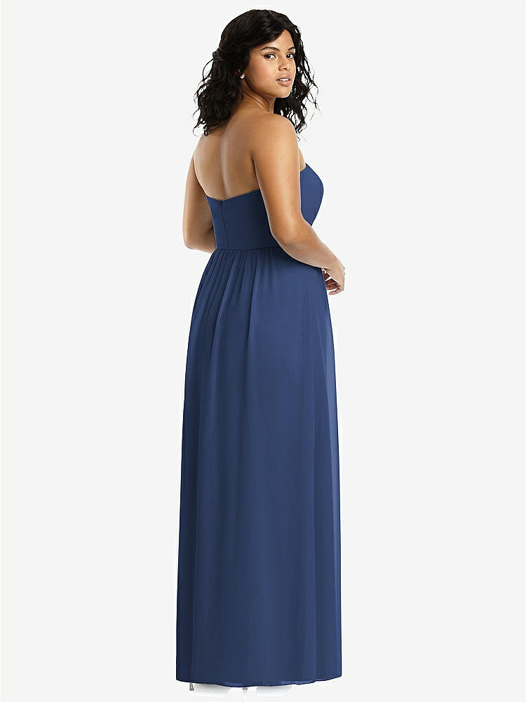 【STYLE: 8159】Strapless Draped Bodice Maxi Dress with Front Slits【COLOR: Sailor】