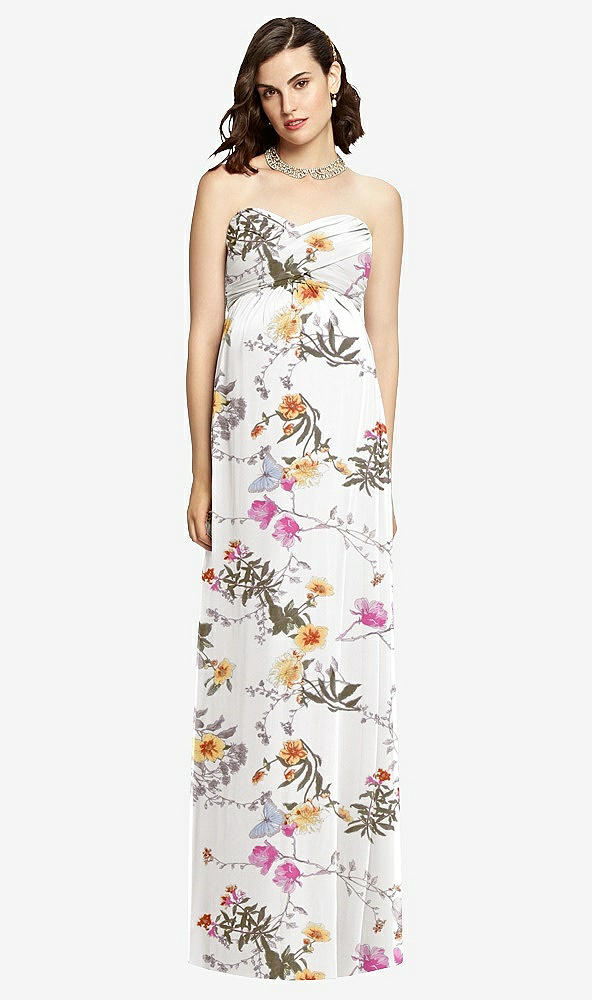 【STYLE: M426】Draped Bodice Strapless Maternity Dress【COLOR: Butterfly Botanica Ivory】