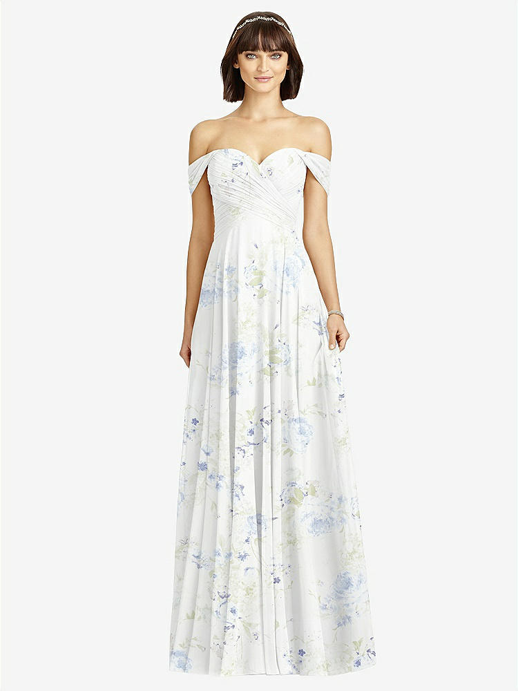 【STYLE: 2970】Off-the-Shoulder Draped Chiffon Maxi Dress【COLOR: Bleu Garden】