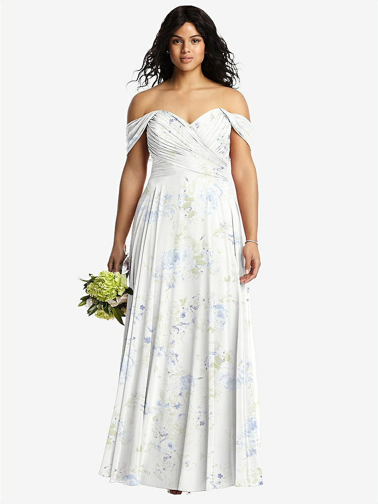 【STYLE: 2970】Off-the-Shoulder Draped Chiffon Maxi Dress【COLOR: Bleu Garden】