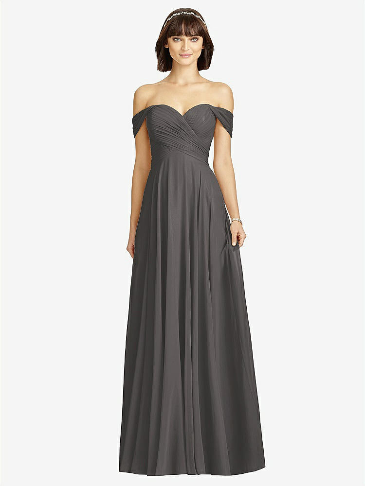 【STYLE: 2970】Off-the-Shoulder Draped Chiffon Maxi Dress【COLOR: Caviar Gray】