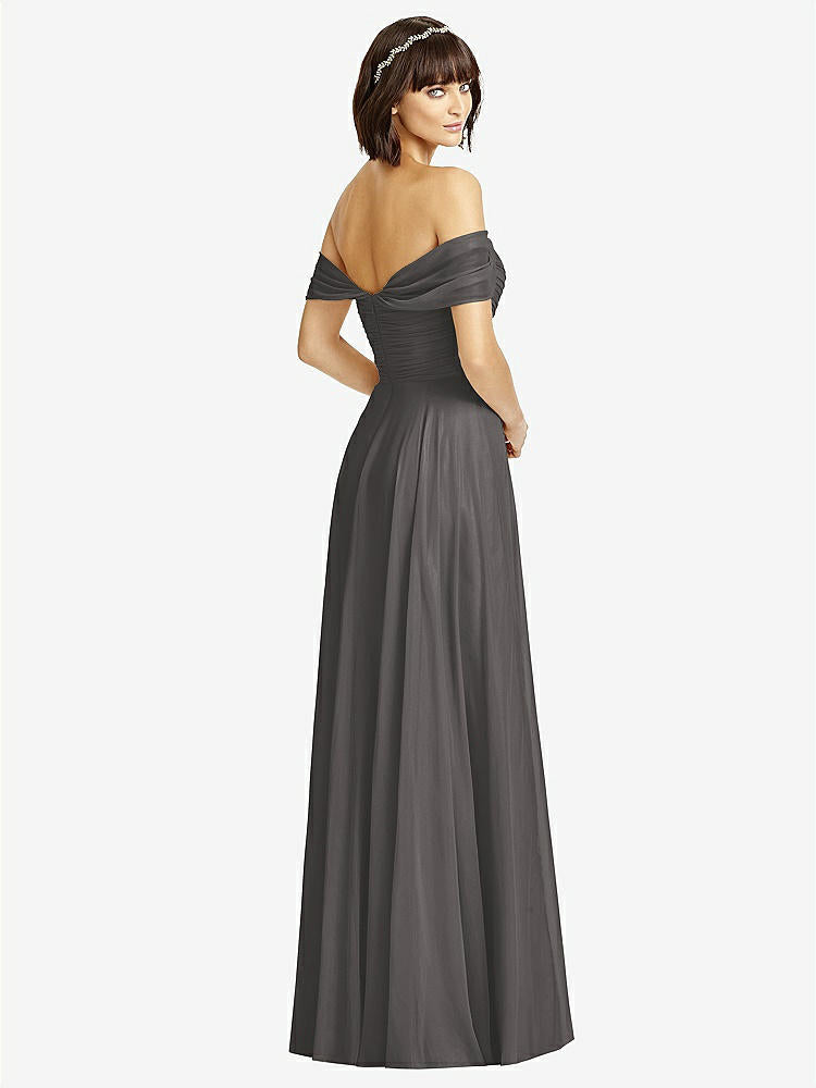 【STYLE: 2970】Off-the-Shoulder Draped Chiffon Maxi Dress【COLOR: Caviar Gray】