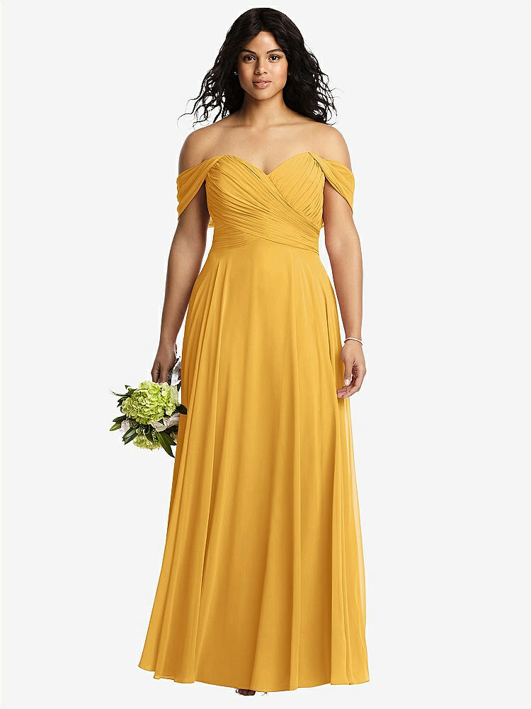 【STYLE: 2970】Off-the-Shoulder Draped Chiffon Maxi Dress【COLOR: NYC Yellow】