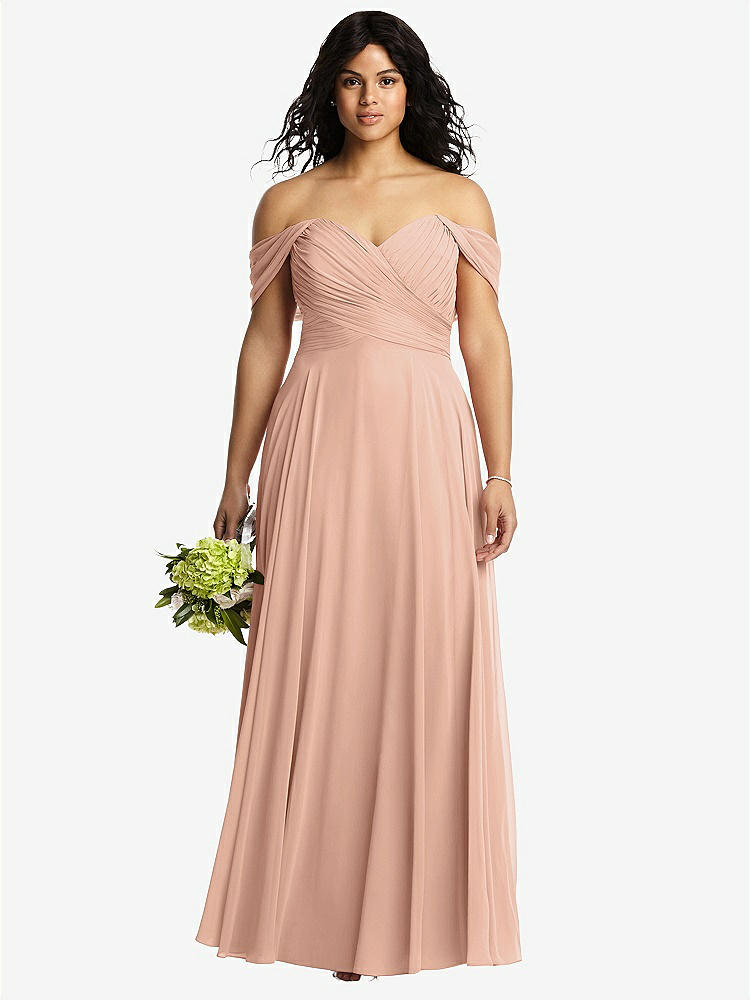 【STYLE: 2970】Off-the-Shoulder Draped Chiffon Maxi Dress【COLOR: Pale Peach】