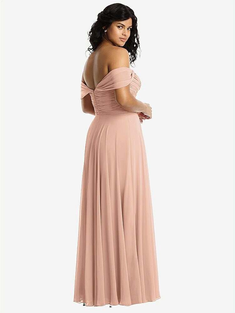 【STYLE: 2970】Off-the-Shoulder Draped Chiffon Maxi Dress【COLOR: Pale Peach】