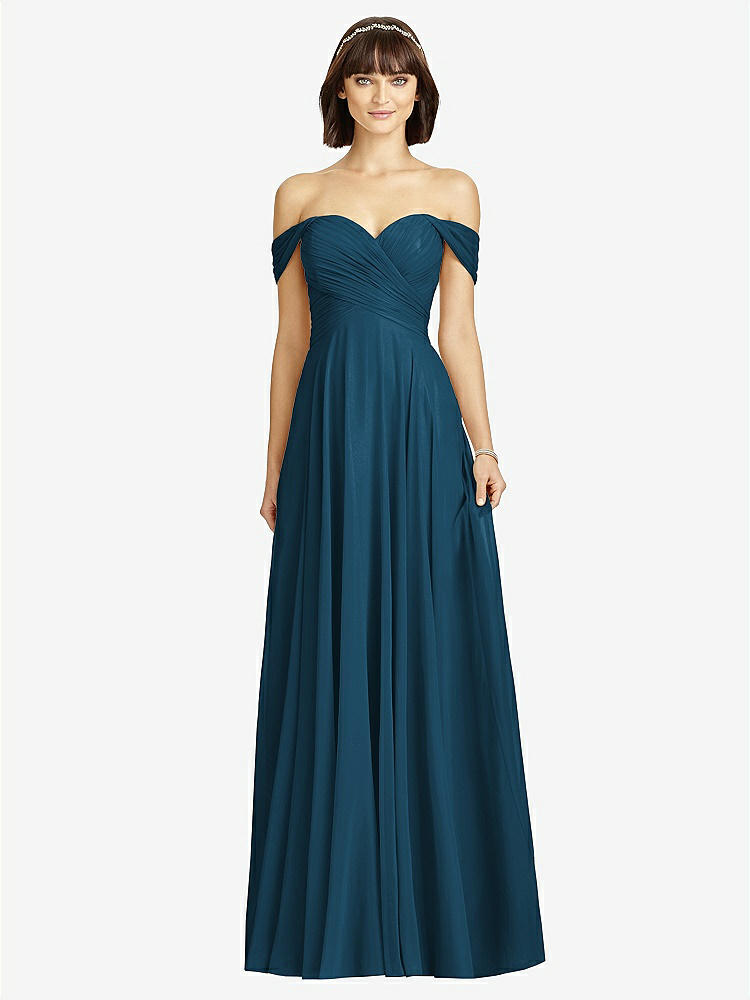 【STYLE: 2970】Off-the-Shoulder Draped Chiffon Maxi Dress【COLOR: Atlantic Blue】