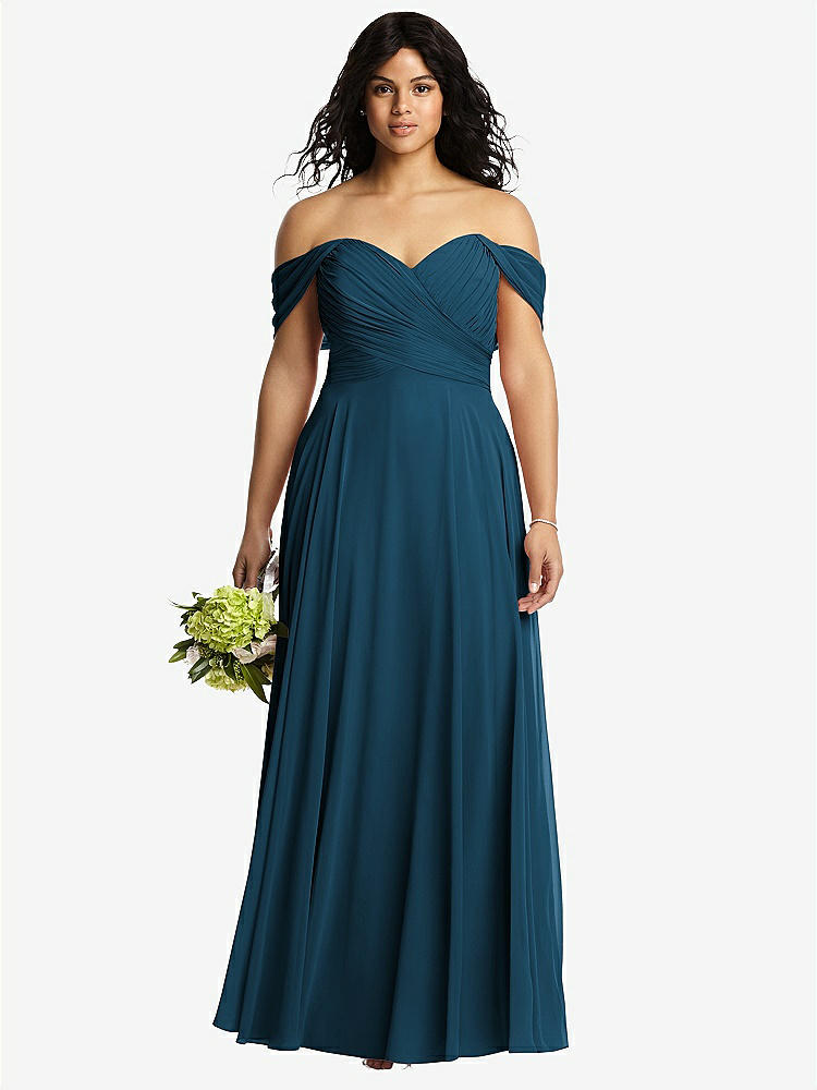 【STYLE: 2970】Off-the-Shoulder Draped Chiffon Maxi Dress【COLOR: Atlantic Blue】