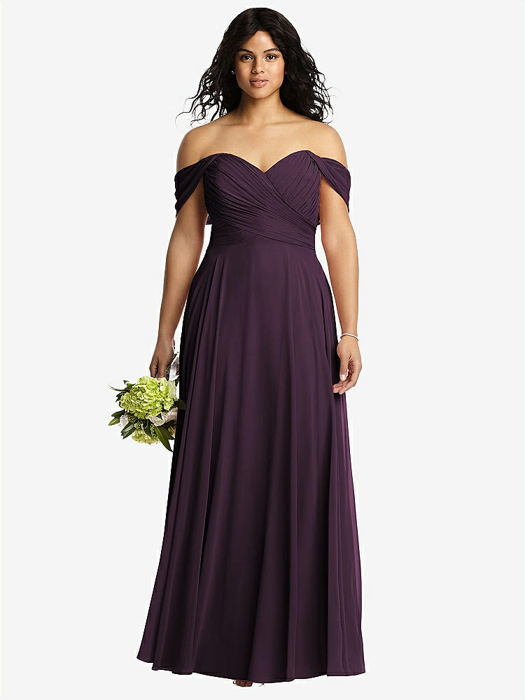 【NEW】【STYLE: 2970】オフショルダー ドレープ シフォン マキシ ドレス【COLOR: Aubergine】【SIZE: 00-30W】