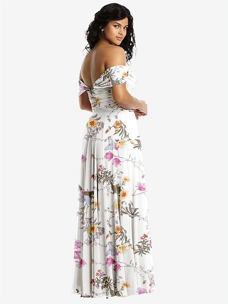【STYLE: 2970】Off-the-Shoulder Draped Chiffon Maxi Dress【COLOR: Butterfly Botanica Ivory】