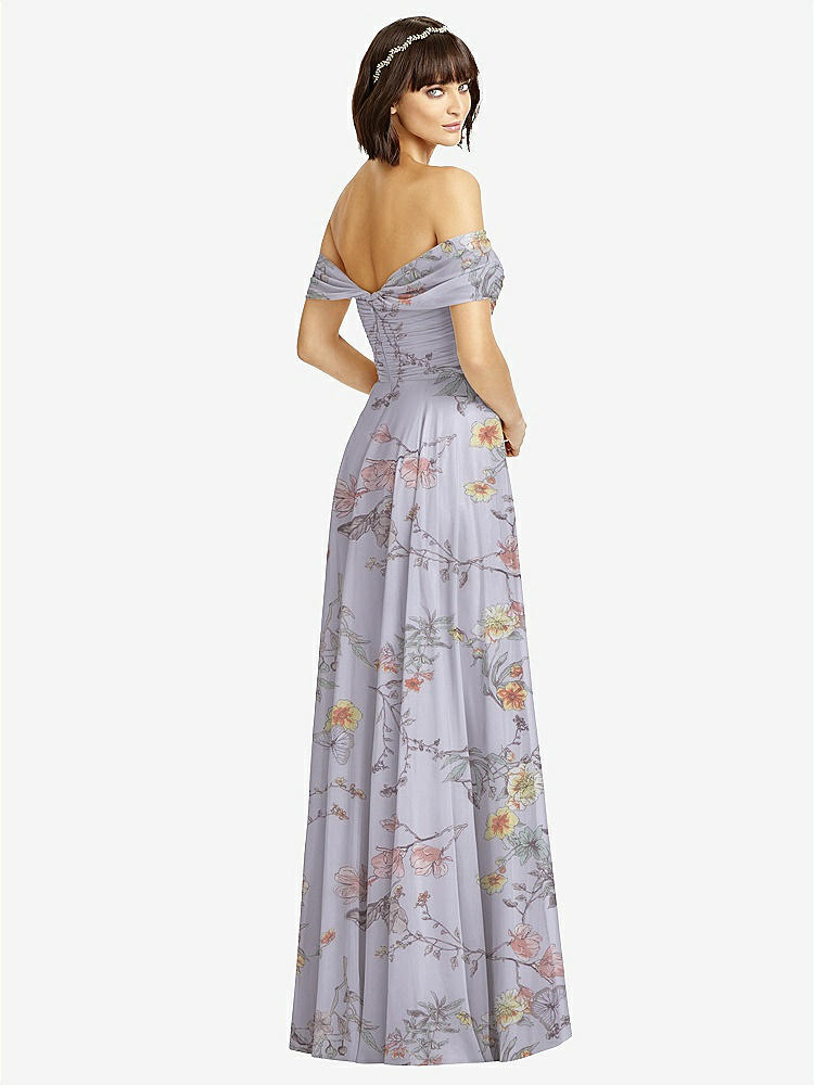 【STYLE: 2970】Off-the-Shoulder Draped Chiffon Maxi Dress【COLOR: Butterfly Botanica Silver Dove】