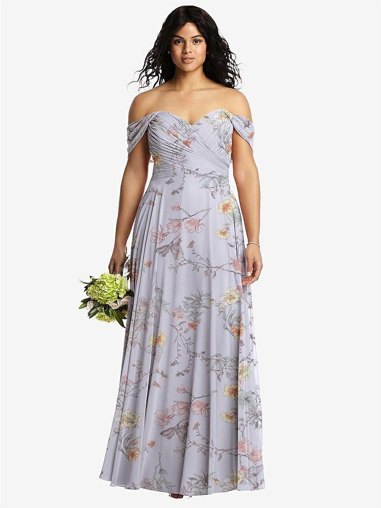 【STYLE: 2970】Off-the-Shoulder Draped Chiffon Maxi Dress【COLOR: Butterfly Botanica Silver Dove】