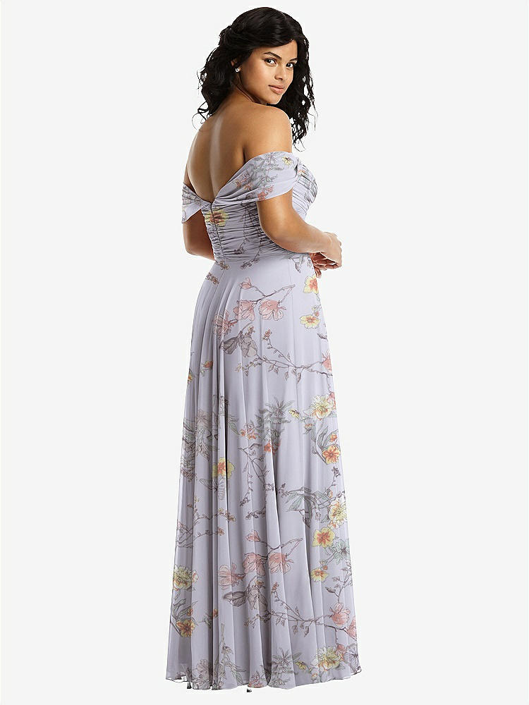 【STYLE: 2970】Off-the-Shoulder Draped Chiffon Maxi Dress【COLOR: Butterfly Botanica Silver Dove】